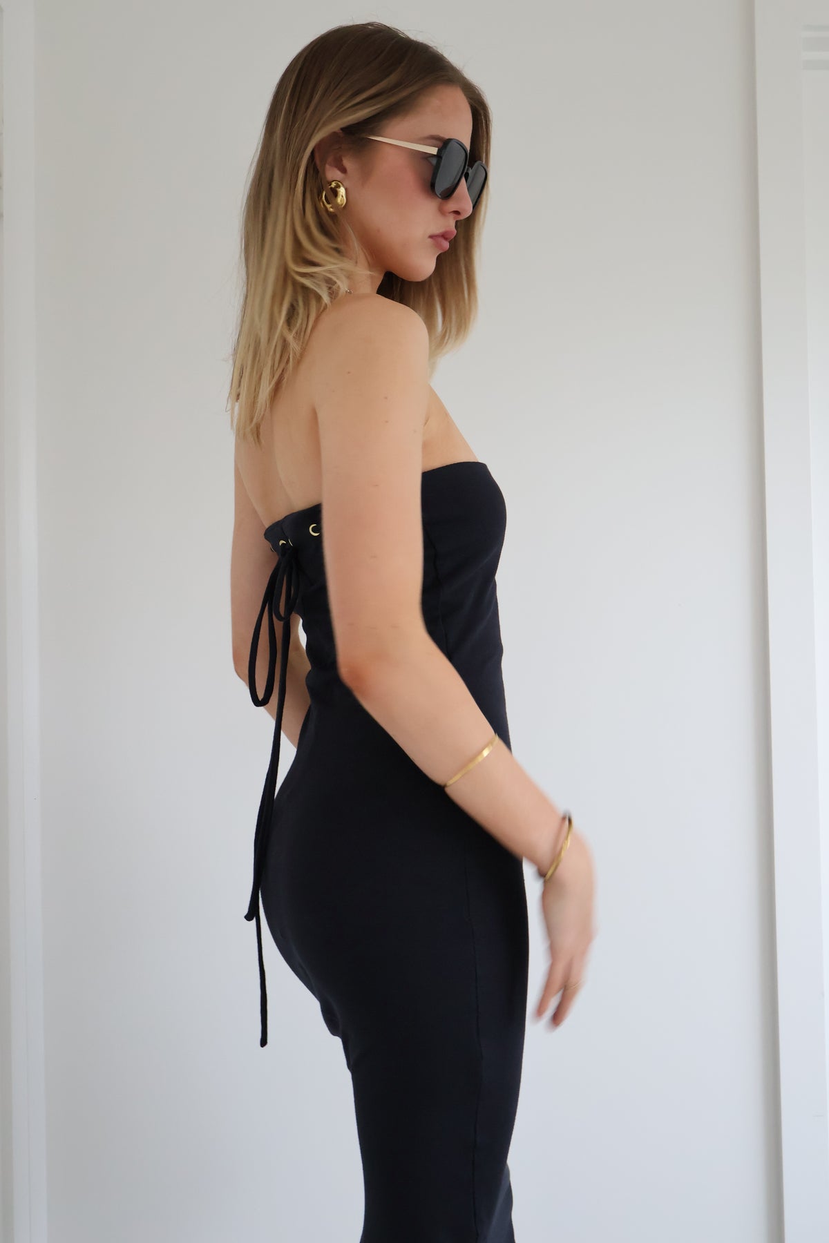 Black Eyelet Midi Dress